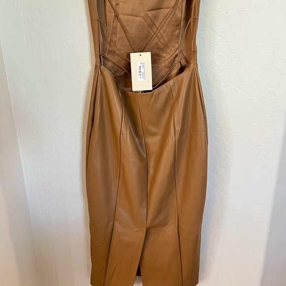 NWT Meshki Celine Faux Leather Midi Dress - Picture 4 of 6